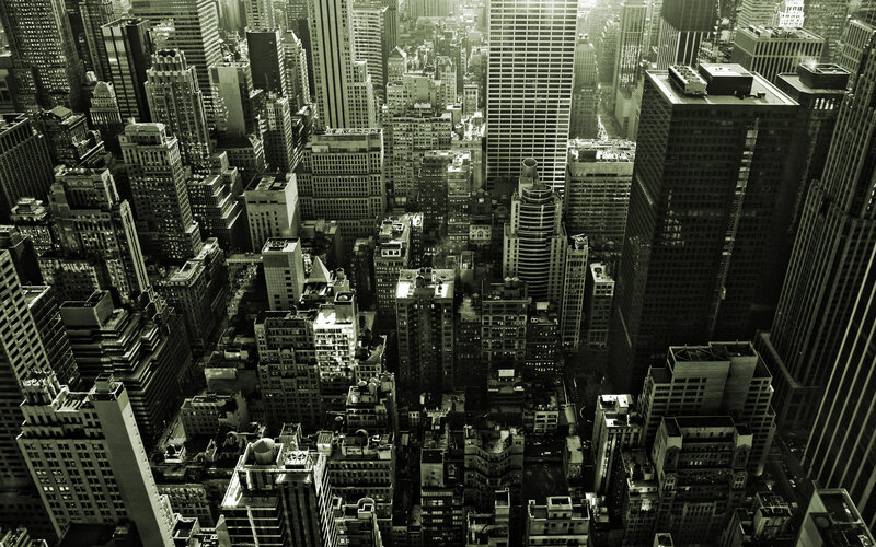 Aerial view of city skyscrapers