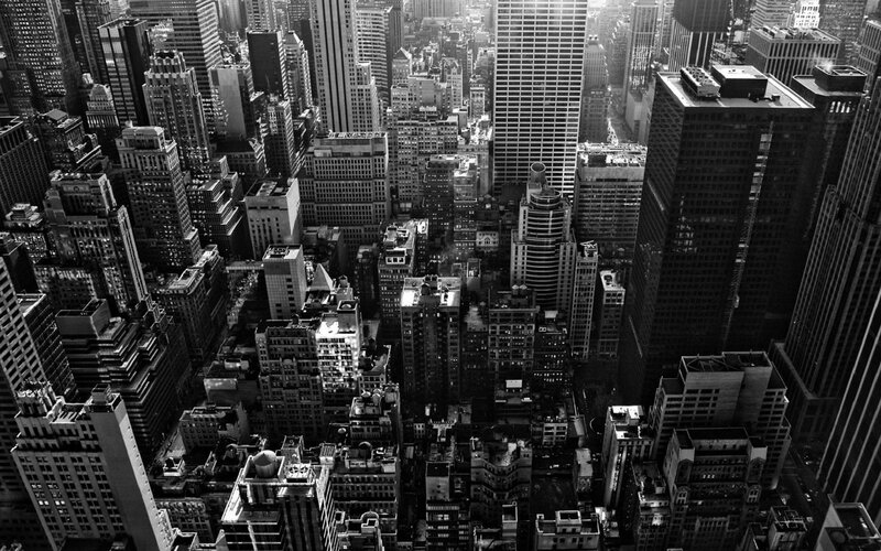 aerial view of city skyscrapers