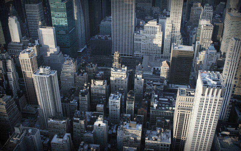 aerial view of city skyscrapers