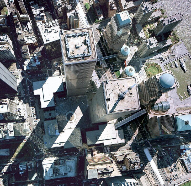 Aerial view of city skyscrapers