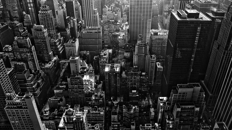 aerial view of city skyscrapers