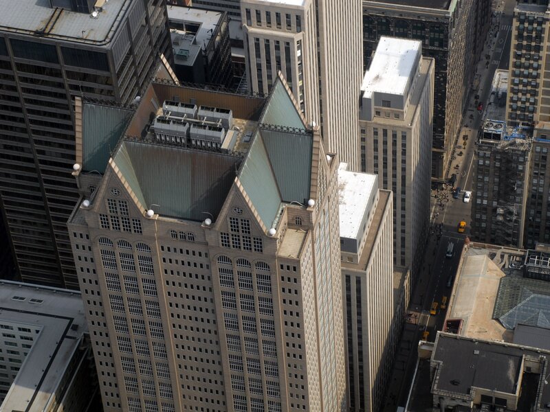 Aerial view of city skyscrapers