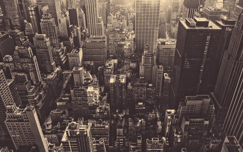 aerial view of city skyscrapers