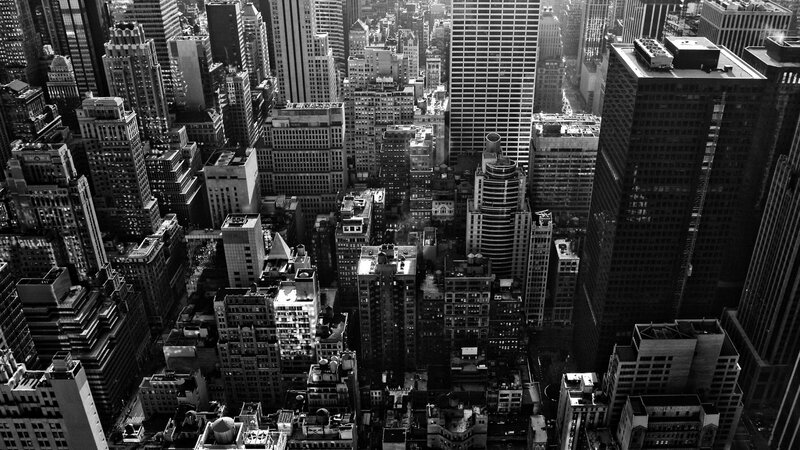 aerial view of city skyscrapers
