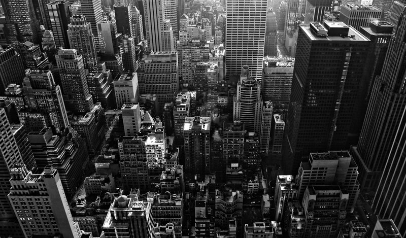 aerial view of city skyscrapers