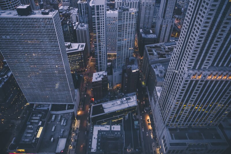 Aerial view of city skyscrapers