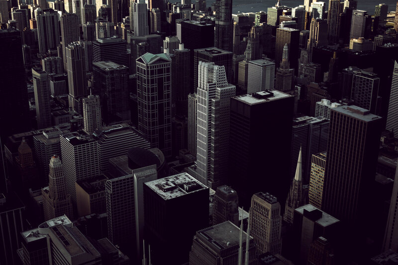 aerial view of city skyscrapers