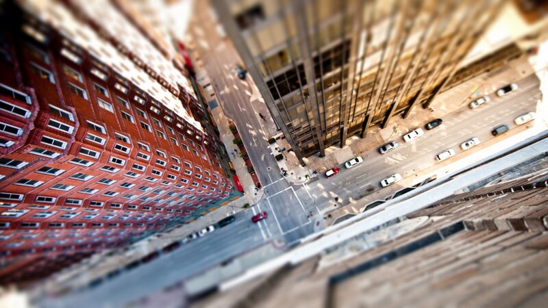 Aerial View of City Street — Brown, Dramatic, Afternoon