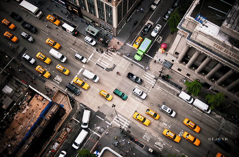 Aerial View of City Street — Yellow