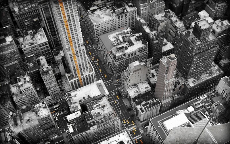 aerial view of city streets