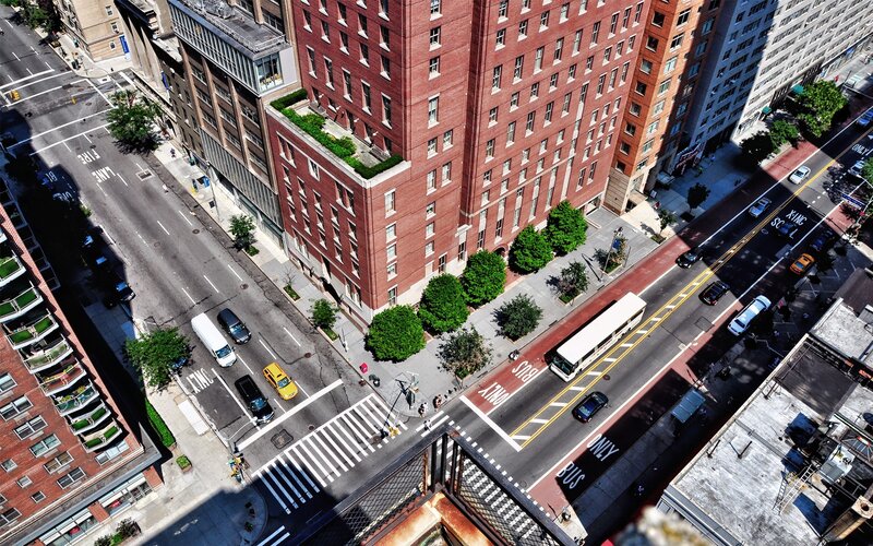 Aerial view of city streets