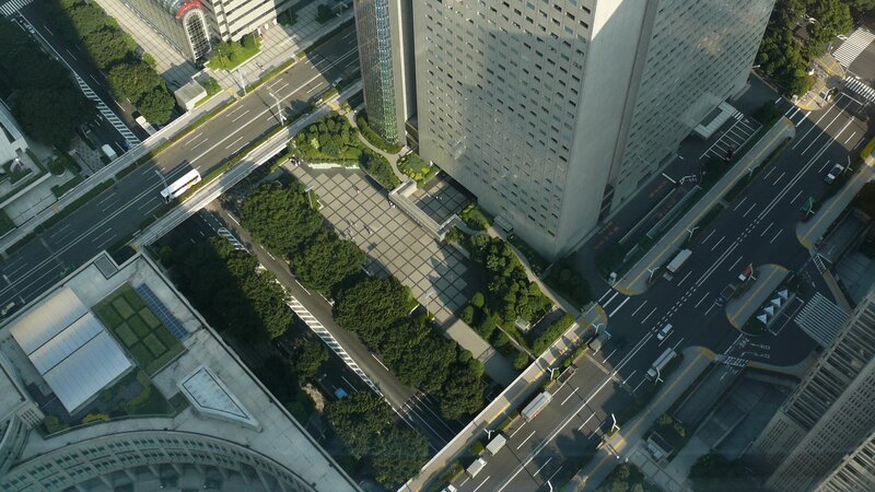 Aerial view of city streets