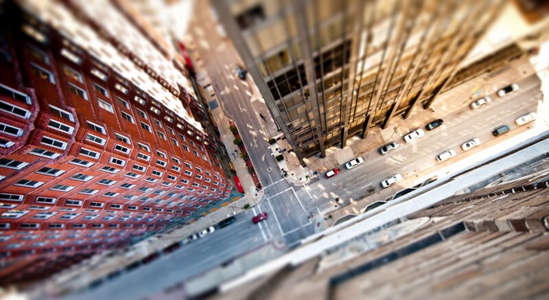 Aerial view of city streets
