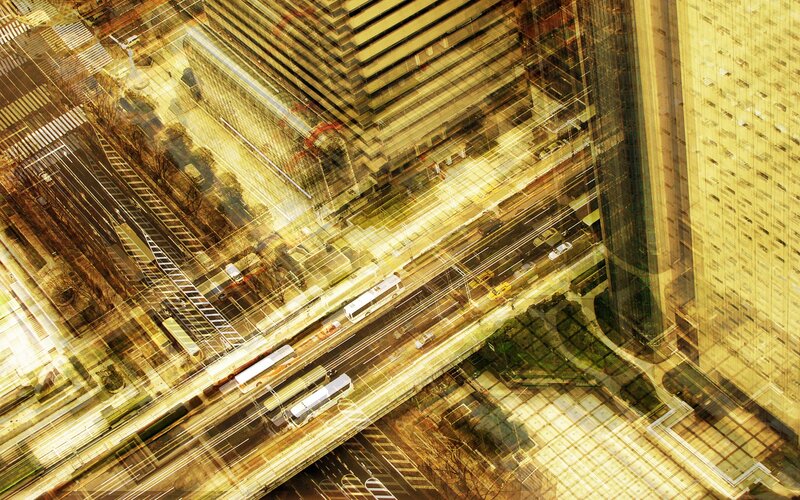Aerial view of city traffic