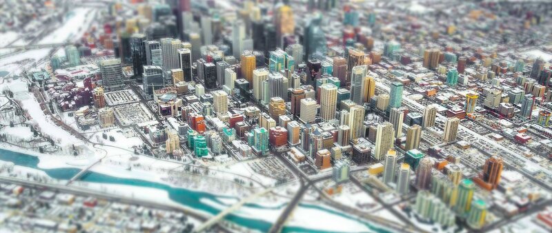 Aerial View of City — White, Cold, Winter