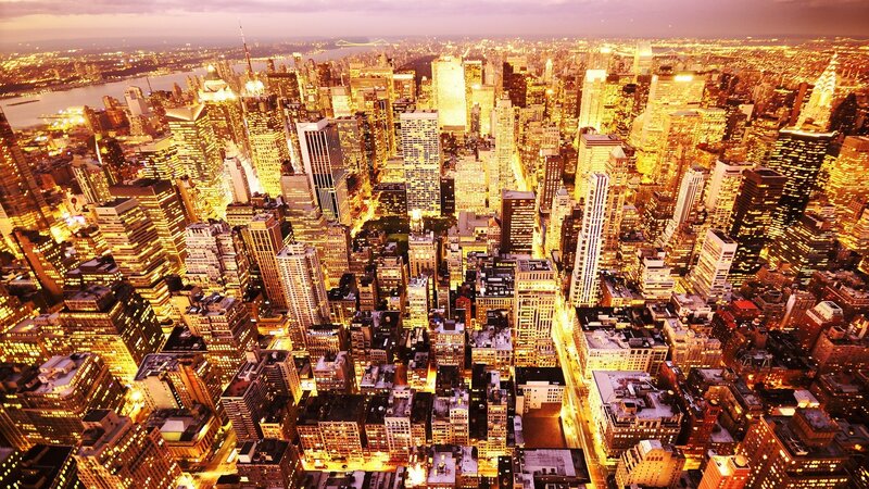 Aerial View of City — Yellow, Dramatic, Night