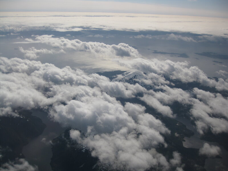 Aerial view of clouds and mountains