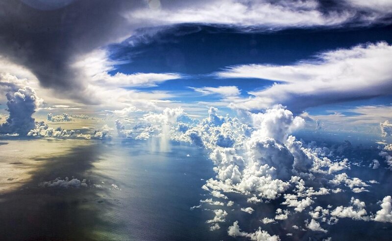 Aerial view of clouds and ocean