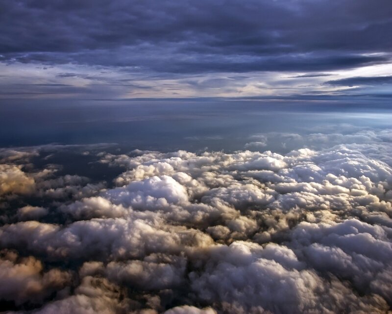 Aerial view of clouds at dusk