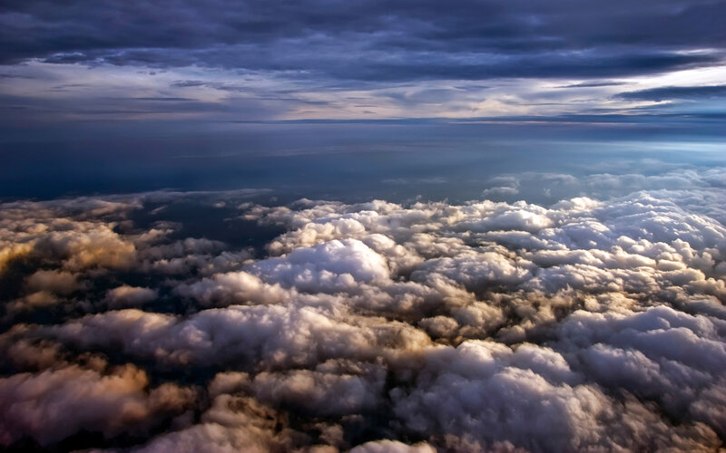 Aerial view of clouds at dusk