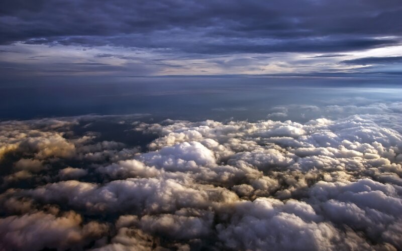 Aerial view of clouds at dusk