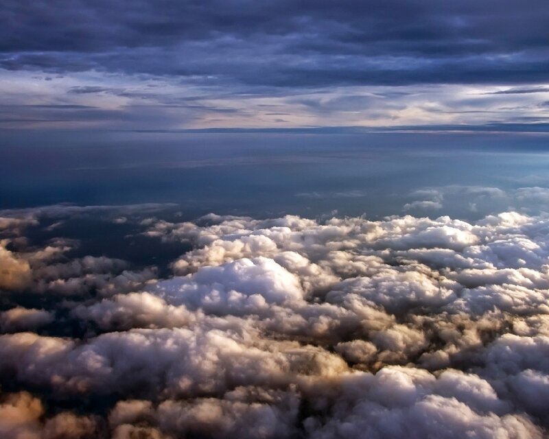 Aerial view of clouds at dusk