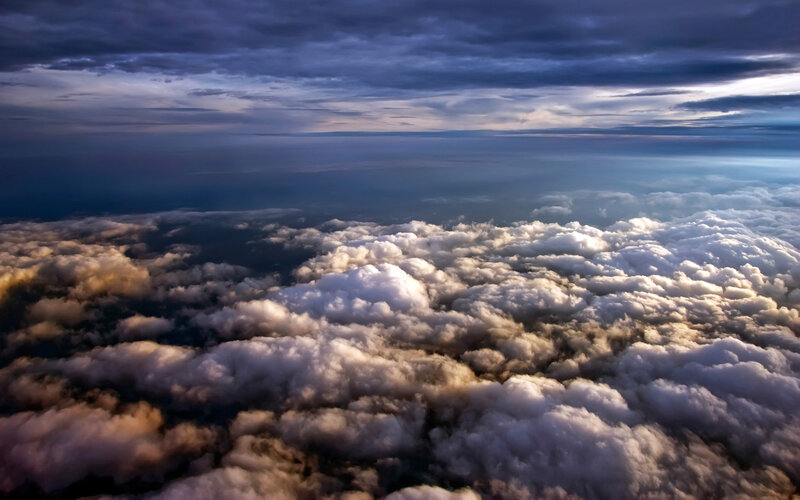 Aerial view of clouds at sunset