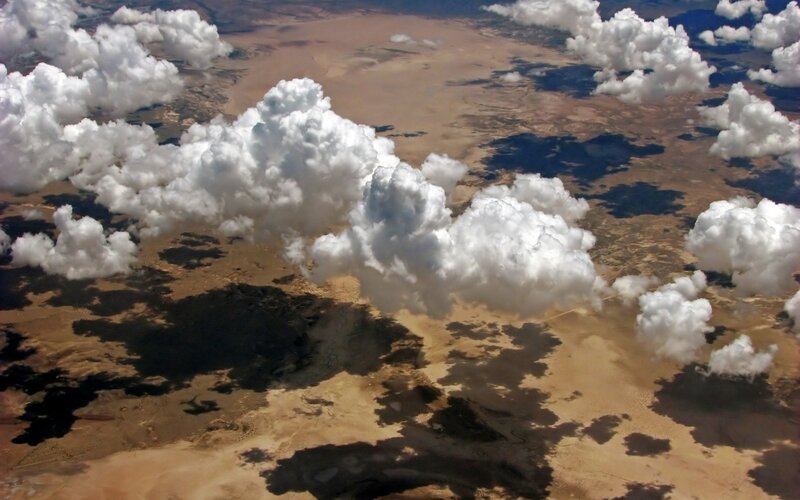 Aerial view of clouds over desert