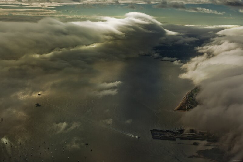 Aerial view of clouds over water