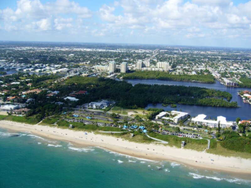 Aerial view of coastal city