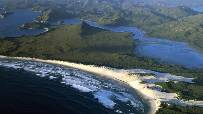 Aerial view of coastal landscape