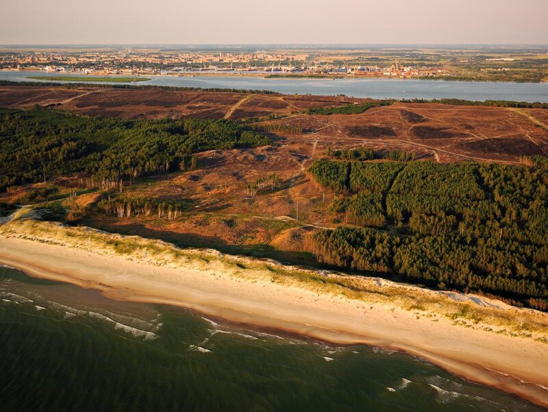 Aerial view of coastal landscape