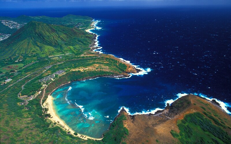 Aerial View of Coastal Landscape — Green, Serene