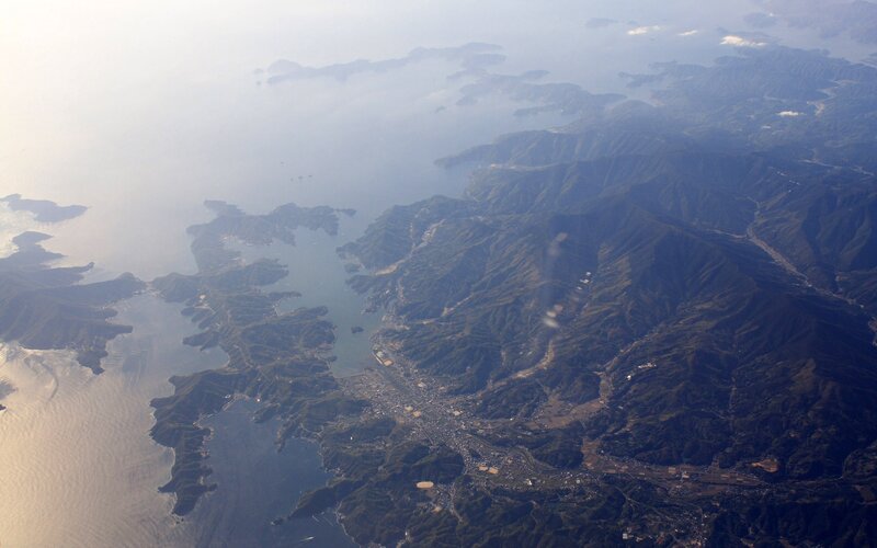 Aerial view of coastal mountains