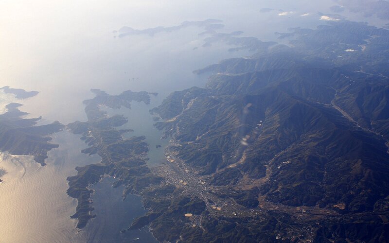 Aerial view of coastal mountains
