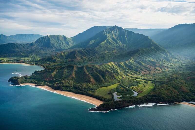 Aerial View of Coastal Mountains — Green, Serene, Afternoon