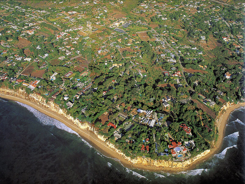 Aerial view of coastal neighborhood