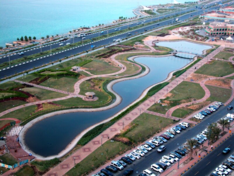 Aerial view of coastal park