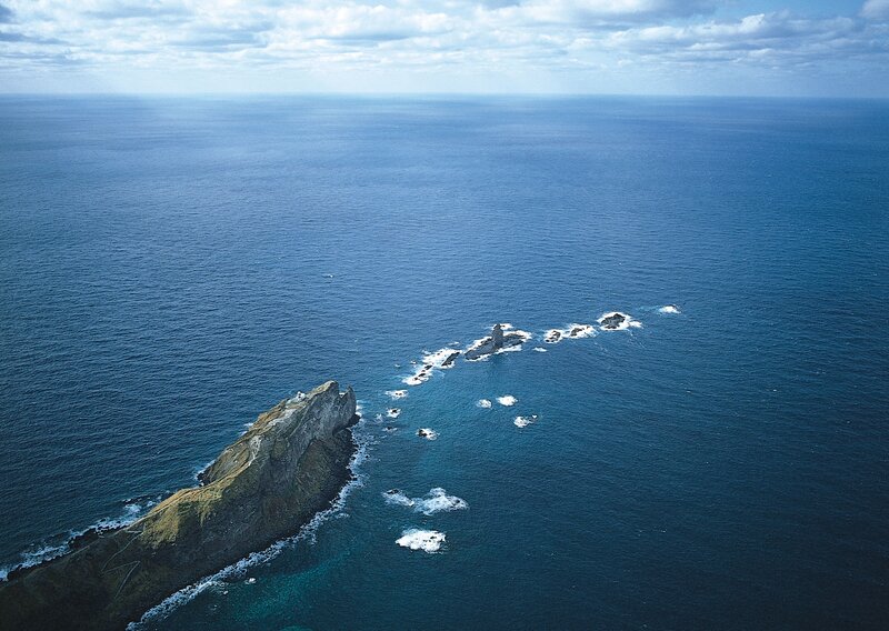 Aerial view of coastal rocks