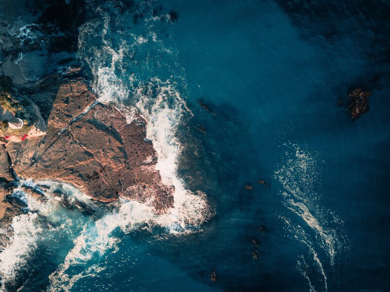 Aerial view of coastal rocks