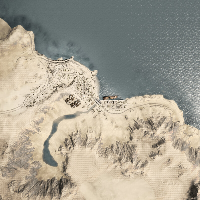Aerial view of coastal settlement