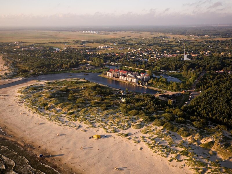 Aerial view of coastal town