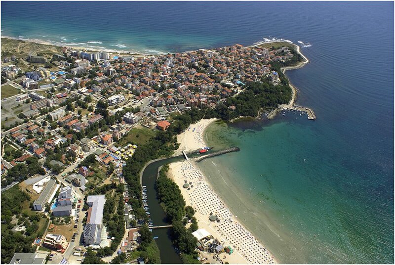 Aerial View of Coastal Town — Blue, Serene, Afternoon