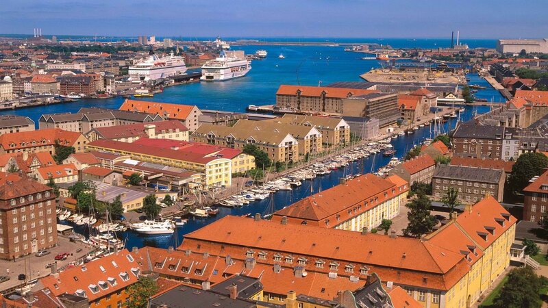 Aerial view of Copenhagen harbor