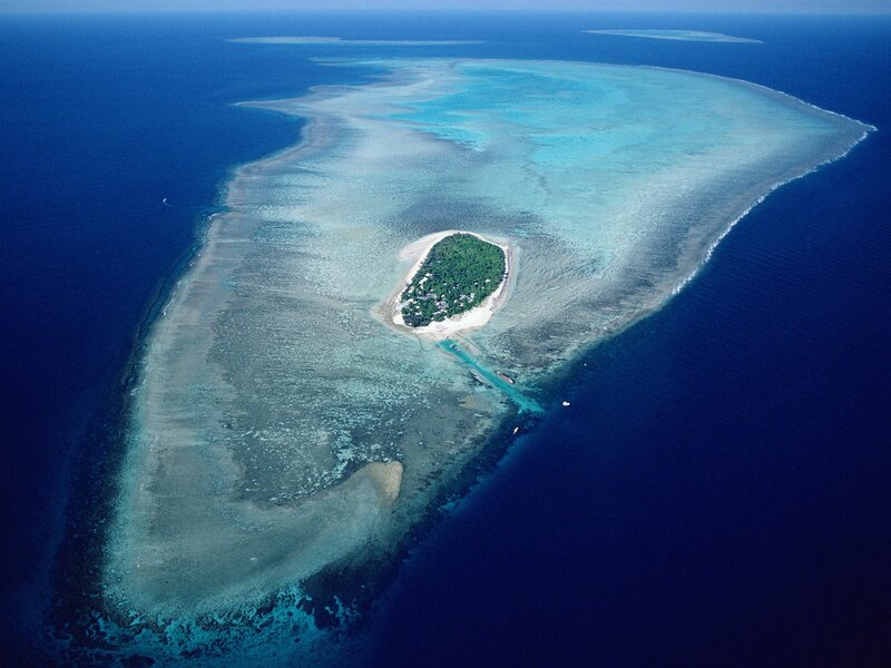 Aerial View of Coral Atoll — Blue, Serene, Afternoon, Photograph, Island