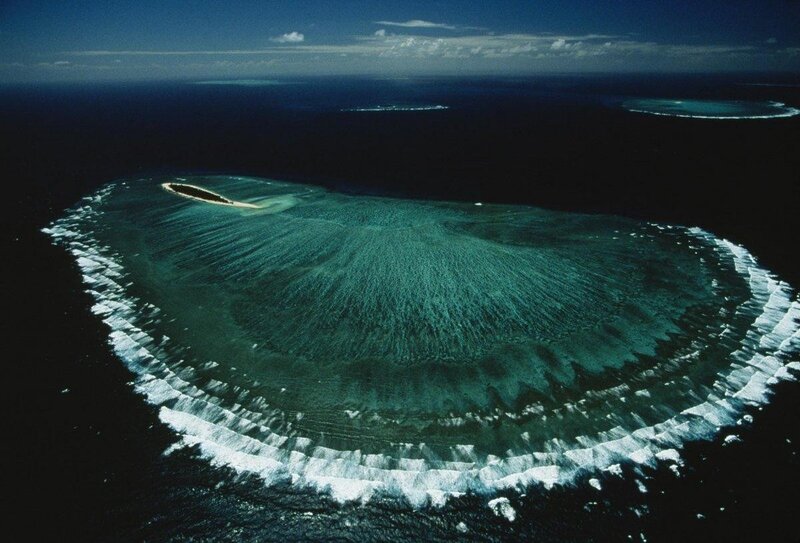Aerial View of Coral Atoll — Blue, Serene, Afternoon, Photograph, Ocean, Island