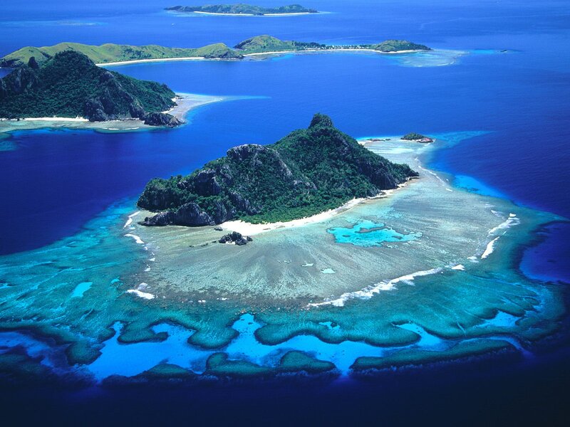 Aerial View of Coral Reef — Blue, Serene, Afternoon, Photograph, Island, Ocean