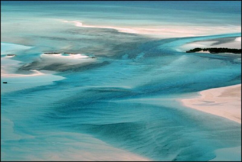 Aerial View of Coral Reef — Blue, Serene, Afternoon, Photograph, Sandbanks