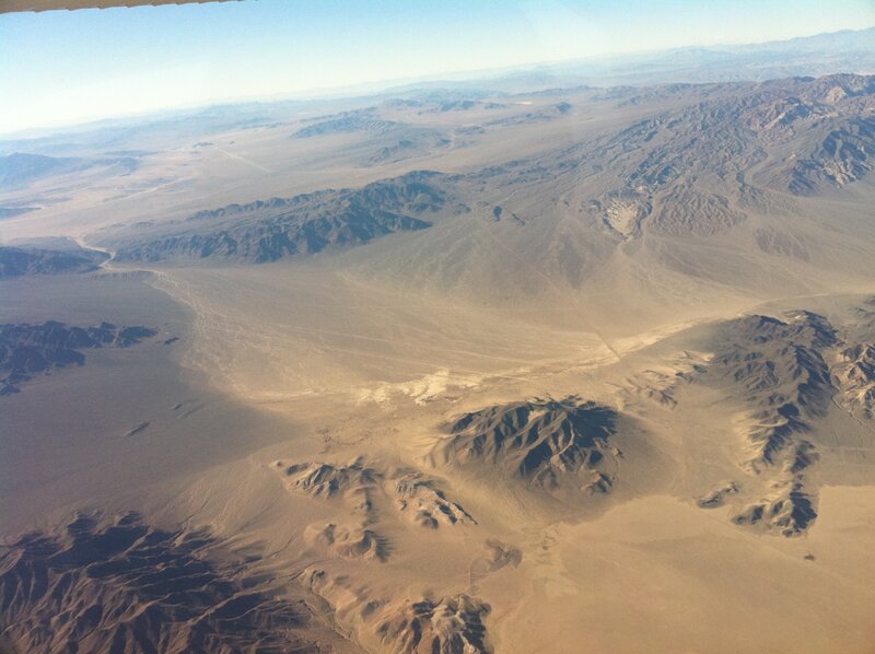 Aerial view of desert mountains