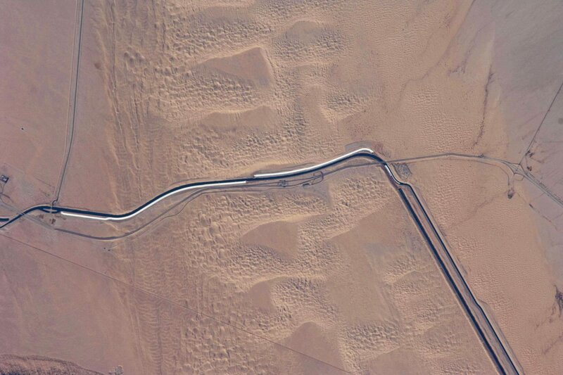 Aerial view of desert pipeline